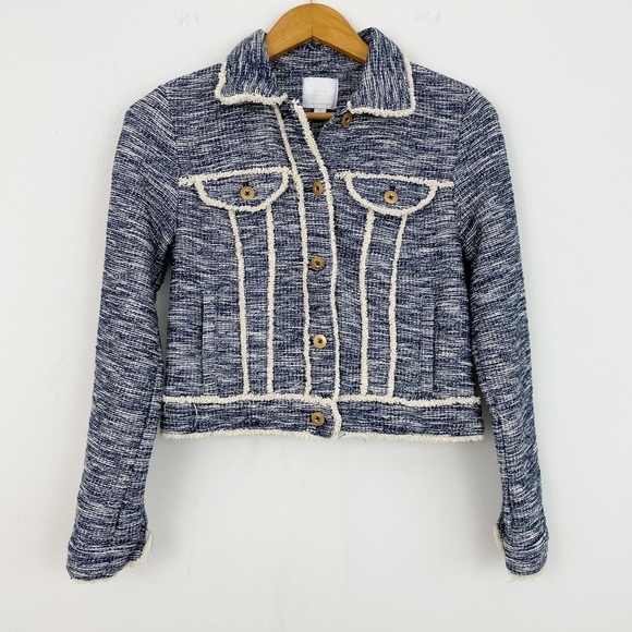 Anthropologie Ett Twa Blue Tweed Trucker Blazer Jacket Size Xsmall - Picture 1 of 15